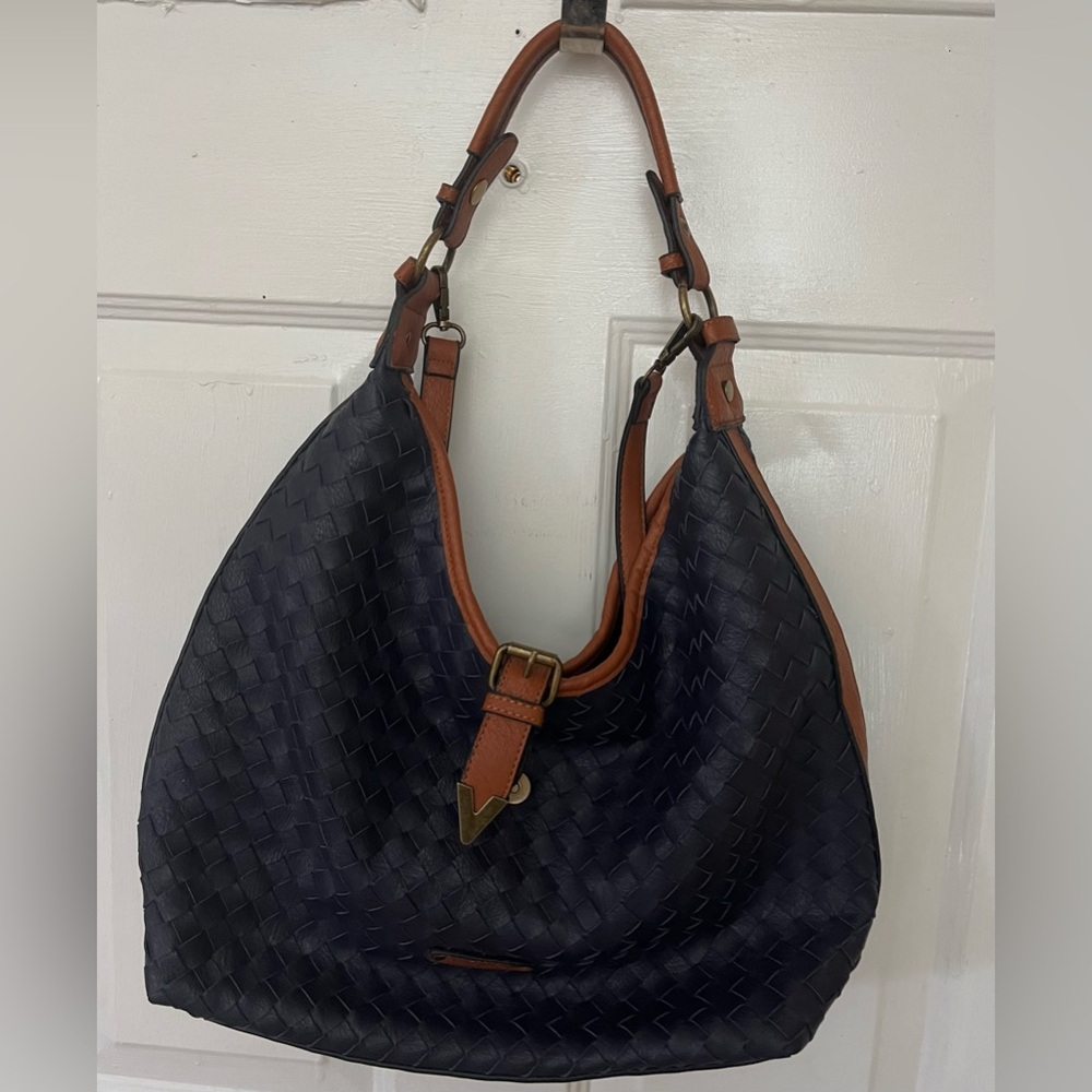 Simply Noelle Navy & Tan Large Woven Handbag